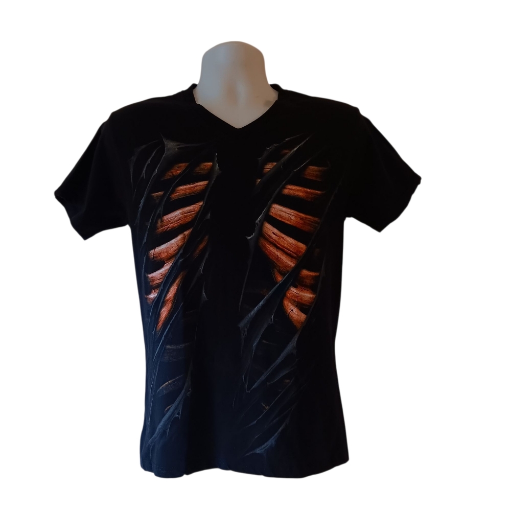 Spiral men's black v-neck zombie graphic short sleeve shirt size S